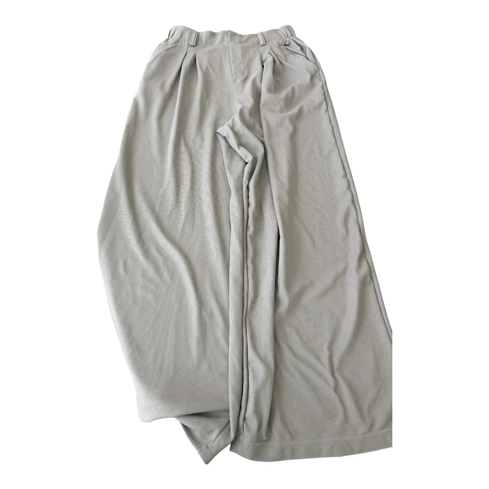 Halara Flex High Waisted Wide Leg Work Pants Taupe Grey Pleated Trousers Medium